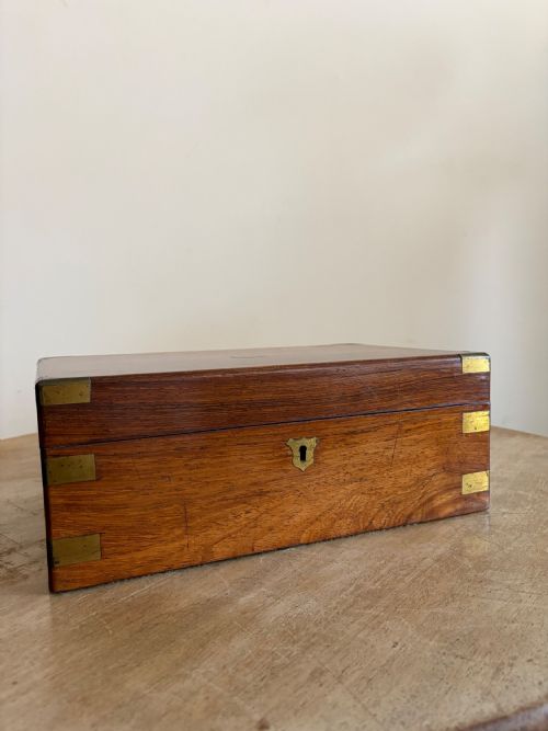 A 19THC BRASS BANDED ROSEWOOD WRITING SLOPE C1870 35CM WITH BLACK LEATHER - ADDITIONAL PHOTO 2