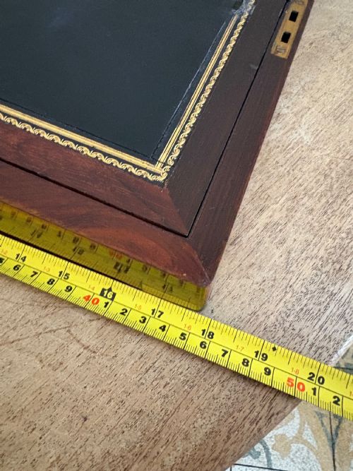 A 19THC BRASS BANDED ROSEWOOD WRITING SLOPE C1870 35CM WITH BLACK LEATHER - ADDITIONAL PHOTO 8