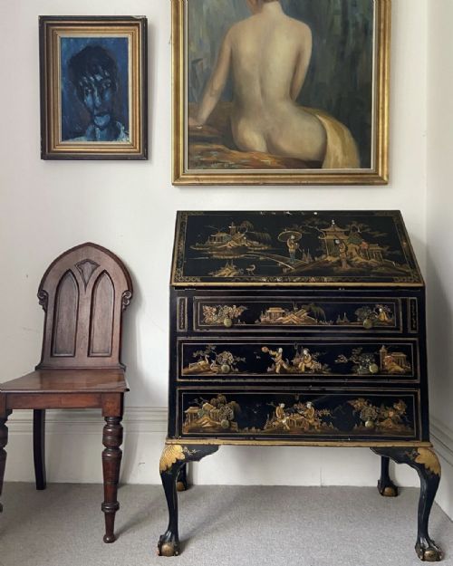 AN EARLY 20THC CHINOISERIE LACQUERED BUREAU C1920S 74CM WIDE - ADDITIONAL PHOTO 4