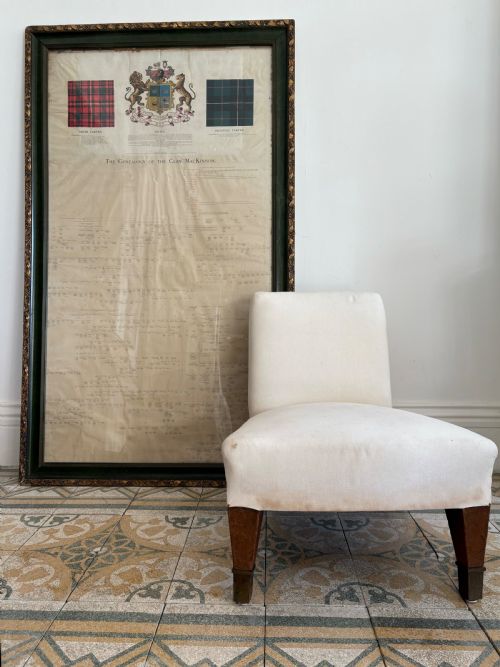 ANTIQUE NURSING CHAIR ENGLISH CIRCA 1900 READY TO UPHOLSTER BRASS CAP FEET - ADDITIONAL PHOTO 1