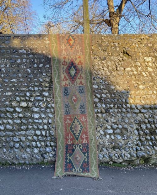 early to mid 20th century anatolian kilim flat weave runner 280cm circa 1930 - CATEGORY: ANTIQUE  - DATED 1930