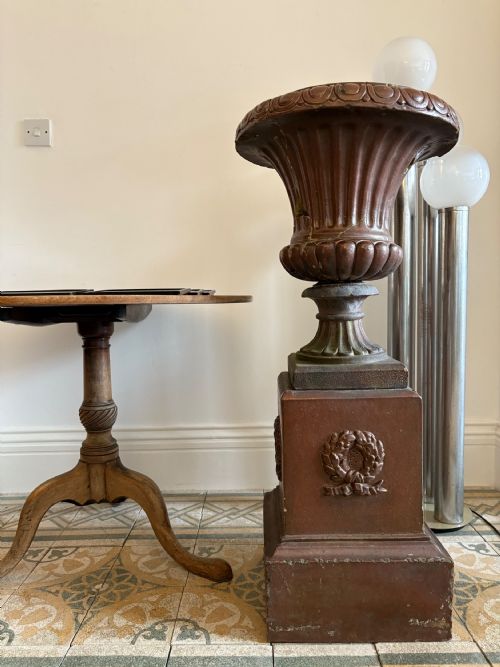 A 19THC SALT GLAZE EARTHENWARE PEDESTAL BASE 50CM TALL 35CM SQ - ADDITIONAL PHOTO 5