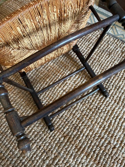 ANTIQUE LADDER BACK WITH ELM RUSH SEAT REGIONAL ARMCHAIR C1820 - ADDITIONAL PHOTO 10