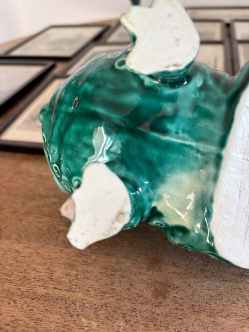 A 19THC BERMANTOFTS FAIENCE SPOON WARMER GROTESQUE BULLFROG 17CM MAKERS MARK - ADDITIONAL PHOTO 6