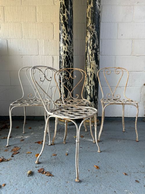 A GROUP OF 4 FRENCH ANTIQUE WROUGHT IRON LATTICE GARDEN CHAIRS C1920S - ADDITIONAL PHOTO 2
