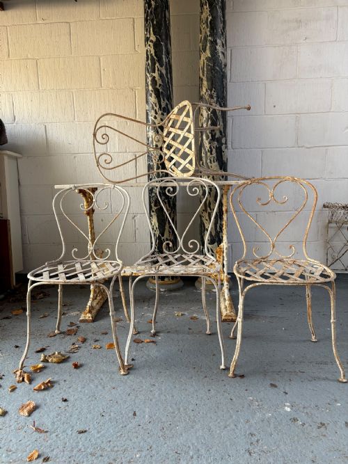 a group of 4 french antique wrought iron lattice garden chairs c1920s - CATEGORY: ANTIQUE CHAIRS - DATED 1920