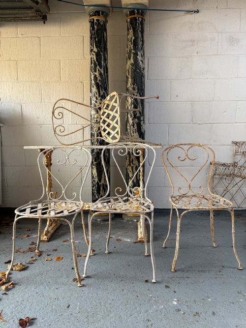 A GROUP OF 4 FRENCH ANTIQUE WROUGHT IRON LATTICE GARDEN CHAIRS C1920S - ADDITIONAL PHOTO 1