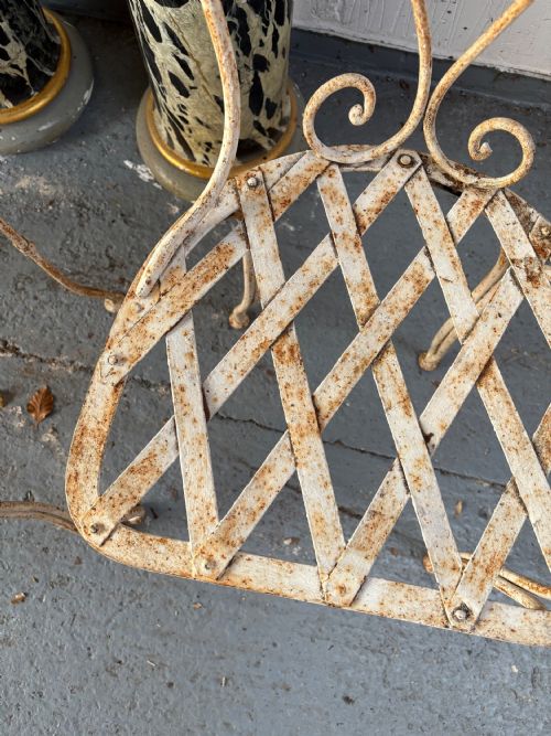 A GROUP OF 4 FRENCH ANTIQUE WROUGHT IRON LATTICE GARDEN CHAIRS C1920S - ADDITIONAL PHOTO 5