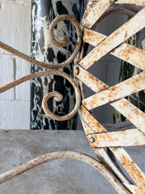 A GROUP OF 4 FRENCH ANTIQUE WROUGHT IRON LATTICE GARDEN CHAIRS C1920S - ADDITIONAL PHOTO 8