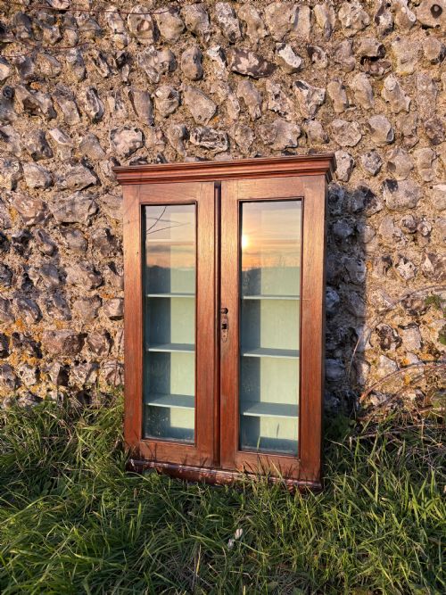 A 19TH CENTURY WALNUT ESTATE WALL HANGING CUPBOARD GLASS PANEL DOORS 84CM TALL - ADDITIONAL PHOTO 1
