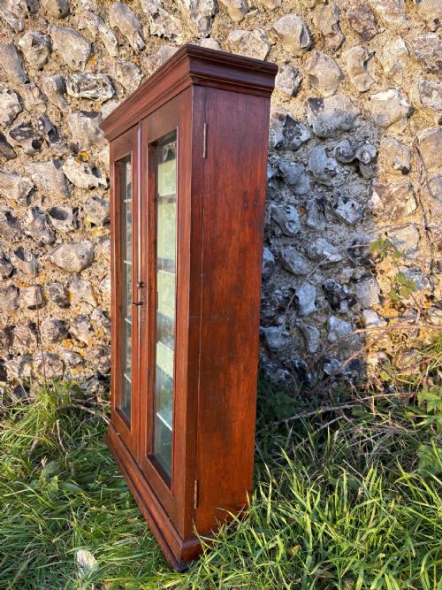 A 19TH CENTURY WALNUT ESTATE WALL HANGING CUPBOARD GLASS PANEL DOORS 84CM TALL - ADDITIONAL PHOTO 3