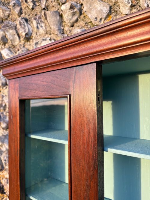 A 19TH CENTURY WALNUT ESTATE WALL HANGING CUPBOARD GLASS PANEL DOORS 84CM TALL - ADDITIONAL PHOTO 4