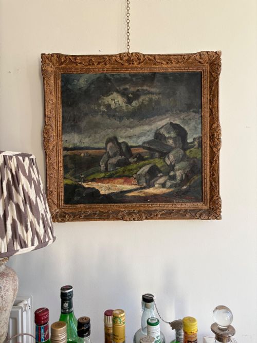 AN EARLY 20THC PARIS SCHOOL OIL ON CANVAS LANDSCAPE WITH HAND CARVED FRAME 67CM - ADDITIONAL PHOTO 5