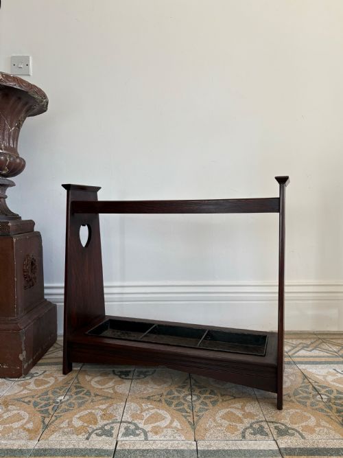 ARTS AND CRAFTS OAK STICK STAND WITH ORIGINAL TRAY RETAILED BY LIBERTY C1910 - ADDITIONAL PHOTO 9