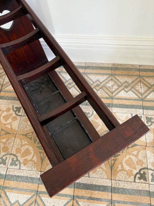 ARTS AND CRAFTS OAK STICK STAND WITH ORIGINAL TRAY RETAILED BY LIBERTY C1910 - ADDITIONAL PHOTO 2