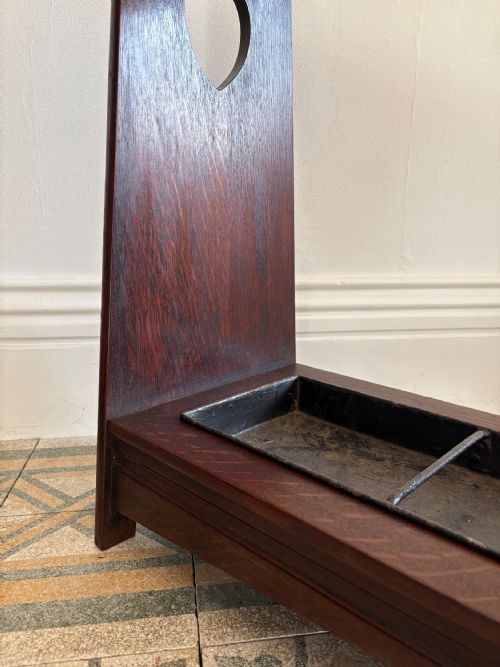 ARTS AND CRAFTS OAK STICK STAND WITH ORIGINAL TRAY RETAILED BY LIBERTY C1910 - ADDITIONAL PHOTO 3