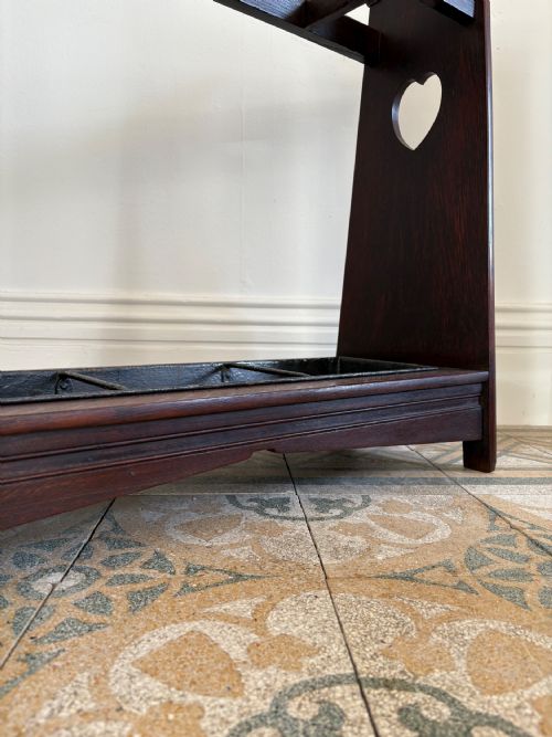 ARTS AND CRAFTS OAK STICK STAND WITH ORIGINAL TRAY RETAILED BY LIBERTY C1910 - ADDITIONAL PHOTO 5