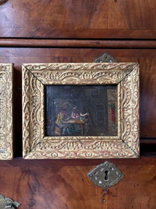 A PAIR OF LATE 17THC DUTCH SCHOOL OIL ON OAK SIGNED TAVERN SCENE CARTOONS 20CM - ADDITIONAL PHOTO 1