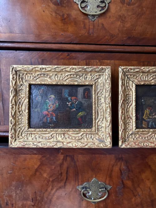 A PAIR OF LATE 17THC DUTCH SCHOOL OIL ON OAK SIGNED TAVERN SCENE CARTOONS 20CM - ADDITIONAL PHOTO 2