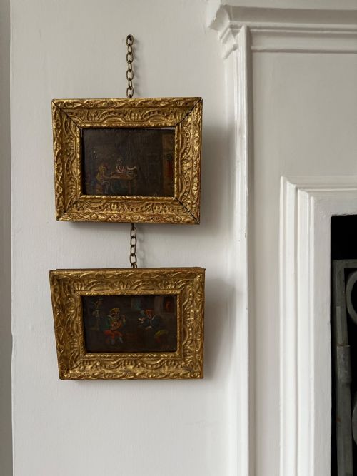 A PAIR OF LATE 17THC DUTCH SCHOOL OIL ON OAK SIGNED TAVERN SCENE CARTOONS 20CM - ADDITIONAL PHOTO 5
