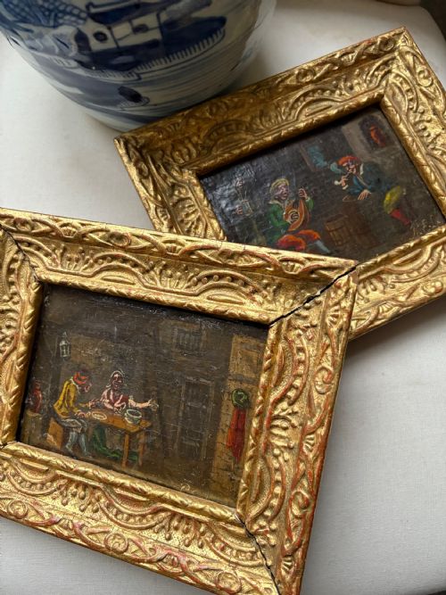 A PAIR OF LATE 17THC DUTCH SCHOOL OIL ON OAK SIGNED TAVERN SCENE CARTOONS 20CM - ADDITIONAL PHOTO 6