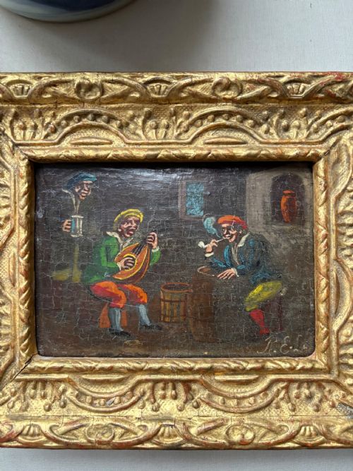 A PAIR OF LATE 17THC DUTCH SCHOOL OIL ON OAK SIGNED TAVERN SCENE CARTOONS 20CM - ADDITIONAL PHOTO 8