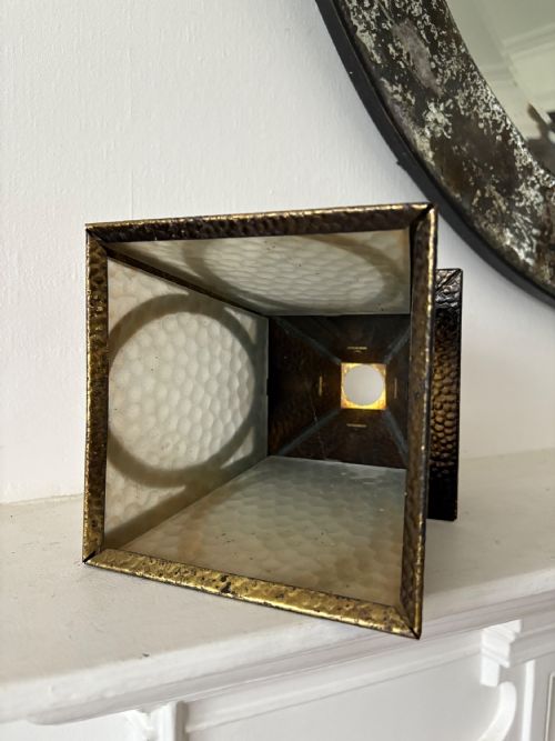 ARTS AND CRAFTS HAMMERED BRASS HALL LANTERN 20CM C1910 WITH ORIGINAL GLASS - ADDITIONAL PHOTO 10