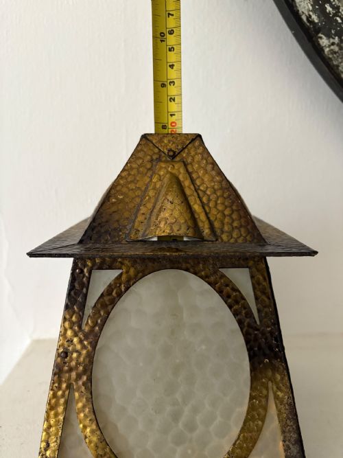ARTS AND CRAFTS HAMMERED BRASS HALL LANTERN 20CM C1910 WITH ORIGINAL GLASS - ADDITIONAL PHOTO 11