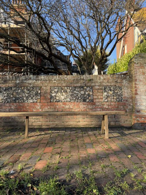 A PAIR OF FRENCH EARLY 20TH CENTURY PROVINCIAL OAK TRESTLE BENCHES 346CM - ADDITIONAL PHOTO 4