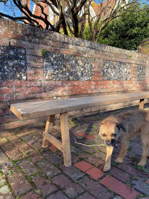 A PAIR OF FRENCH EARLY 20TH CENTURY PROVINCIAL OAK TRESTLE BENCHES 346CM - ADDITIONAL PHOTO 9