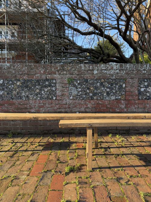 A PAIR OF FRENCH EARLY 20TH CENTURY PROVINCIAL OAK TRESTLE BENCHES 346CM - ADDITIONAL PHOTO 10
