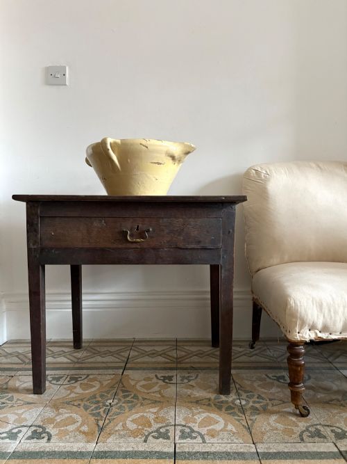 18TH CENTURY OAK COUNTRY SIDE TABLE WITH SINGLE DRAWER UNTOUCHED CONDITION 74CM - ADDITIONAL PHOTO 14