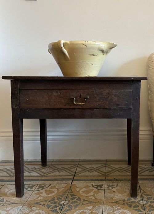 18TH CENTURY OAK COUNTRY SIDE TABLE WITH SINGLE DRAWER UNTOUCHED CONDITION 74CM - ADDITIONAL PHOTO 2