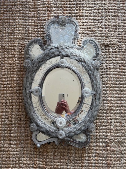 a rare 19th century baroque venetian oval mirror 74cm with foxing some losses - CATEGORY: ANTIQUE MIRRORS - DATED 19TH CENTURY
