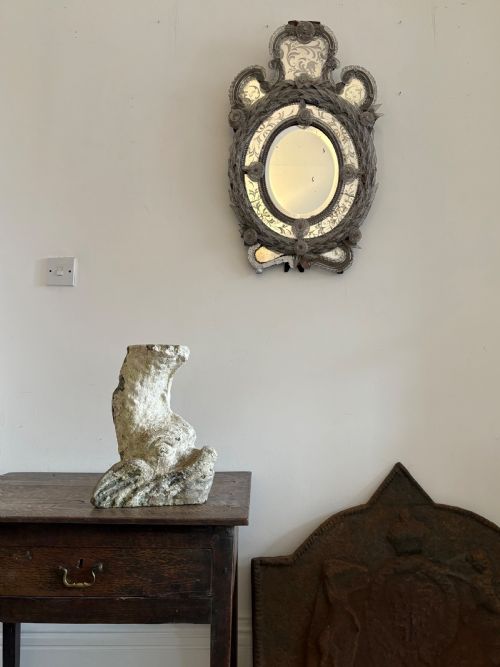 A RARE 19TH CENTURY BAROQUE VENETIAN OVAL MIRROR 74CM WITH FOXING SOME LOSSES - ADDITIONAL PHOTO 14