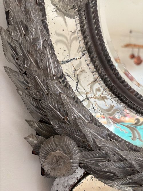 A RARE 19TH CENTURY BAROQUE VENETIAN OVAL MIRROR 74CM WITH FOXING SOME LOSSES - ADDITIONAL PHOTO 9