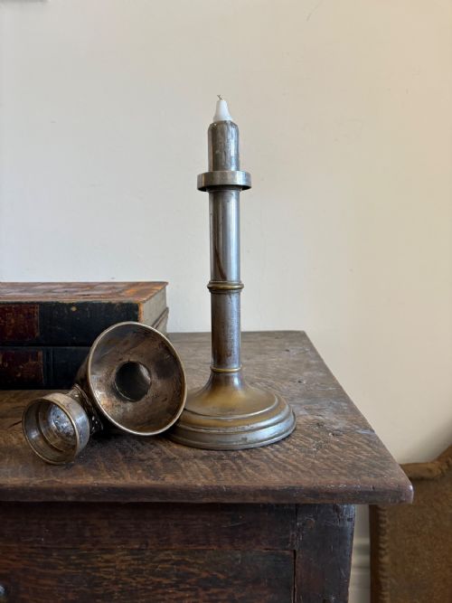 A CHROME BRASS STUDENT OR OFFICERS CANDLE READING LAMP C1900 37CM - ADDITIONAL PHOTO 3