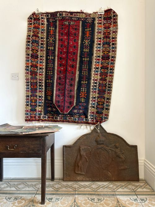 ANTIQUE CAUCASIAN FLAT WEAVE KILIM C1900 135CM X 110CM COUNTRY HOUSE RUG - ADDITIONAL PHOTO 1