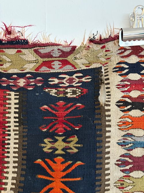 ANTIQUE CAUCASIAN FLAT WEAVE KILIM C1900 135CM X 110CM COUNTRY HOUSE RUG - ADDITIONAL PHOTO 5