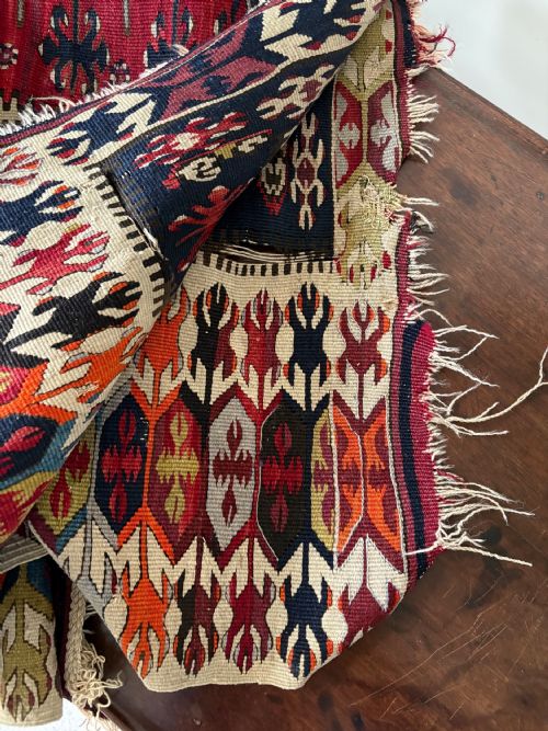 ANTIQUE CAUCASIAN FLAT WEAVE KILIM C1900 135CM X 110CM COUNTRY HOUSE RUG - ADDITIONAL PHOTO 7