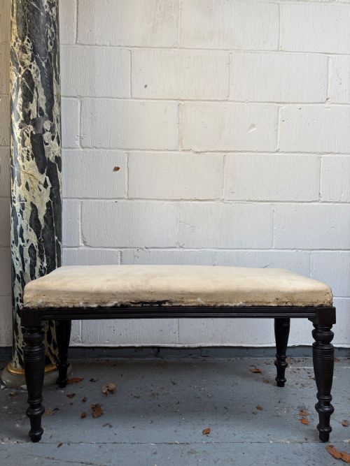 antique window stool seat 19th century ebonised legs calico and horsehair 95cm - CATEGORY: ANTIQUE STOOLS - DATED 1900