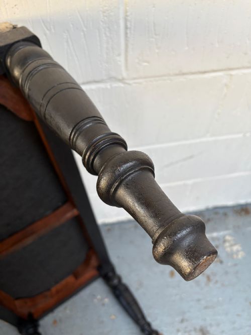 ANTIQUE WINDOW STOOL SEAT 19TH CENTURY EBONISED LEGS CALICO AND HORSEHAIR 95CM - ADDITIONAL PHOTO 2