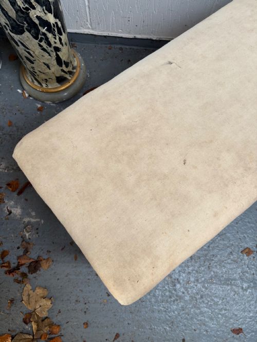 ANTIQUE WINDOW STOOL SEAT 19TH CENTURY EBONISED LEGS CALICO AND HORSEHAIR 95CM - ADDITIONAL PHOTO 5