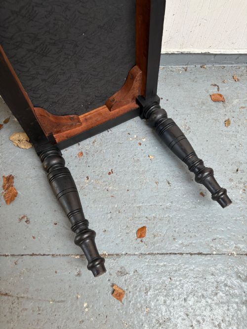 ANTIQUE WINDOW STOOL SEAT 19TH CENTURY EBONISED LEGS CALICO AND HORSEHAIR 95CM - ADDITIONAL PHOTO 6