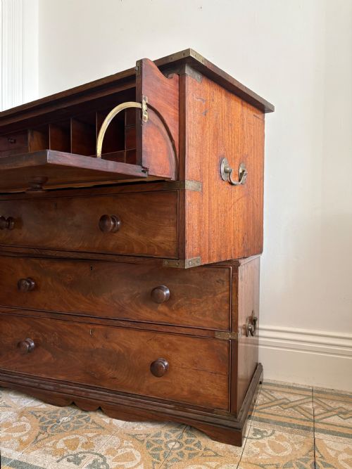 EARLY 19THC CAMPAIGN CHEST SECRETAIRE 2 SECTIONS C1830 ROSEWOOD AND MAHOGANY - ADDITIONAL PHOTO 2