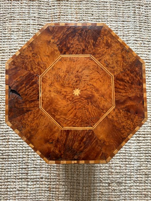 A MOORISH AMBOYNA BURR INLAID OCTAGONAL TABLE C1900 WITH ARCH LEGS 49CM WIDE - ADDITIONAL PHOTO 2