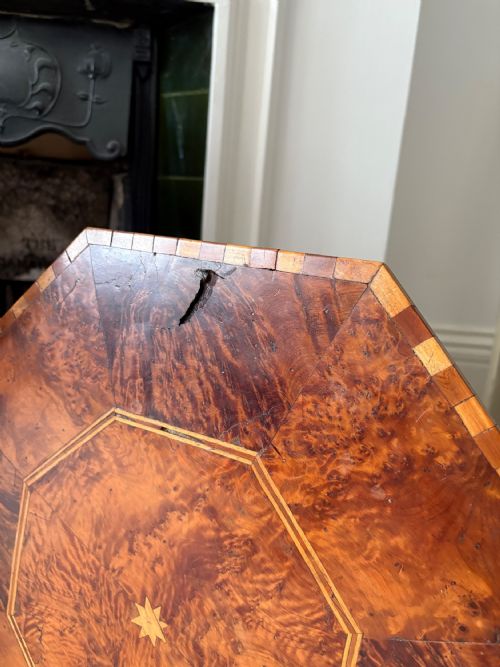 A MOORISH AMBOYNA BURR INLAID OCTAGONAL TABLE C1900 WITH ARCH LEGS 49CM WIDE - ADDITIONAL PHOTO 9