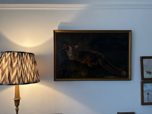 ANTIQUE OIL ON CANVAS FOX WILDLIFE PAINTING C1900 90CM WIDE FRAMED - ADDITIONAL PHOTO 4