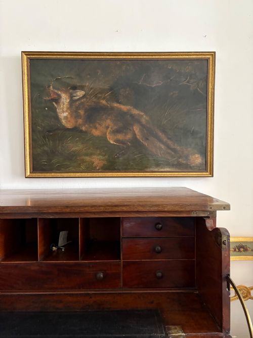 ANTIQUE OIL ON CANVAS FOX WILDLIFE PAINTING C1900 90CM WIDE FRAMED - ADDITIONAL PHOTO 6