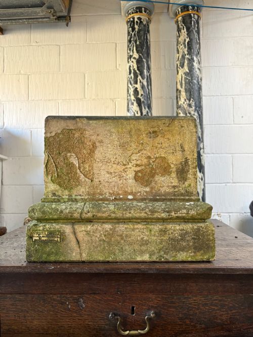 M H BLANCHARD AND SONS 19THC BUFF TERRACOTTA STONE PEDESTAL STAMPED 39CM SQ - ADDITIONAL PHOTO 2